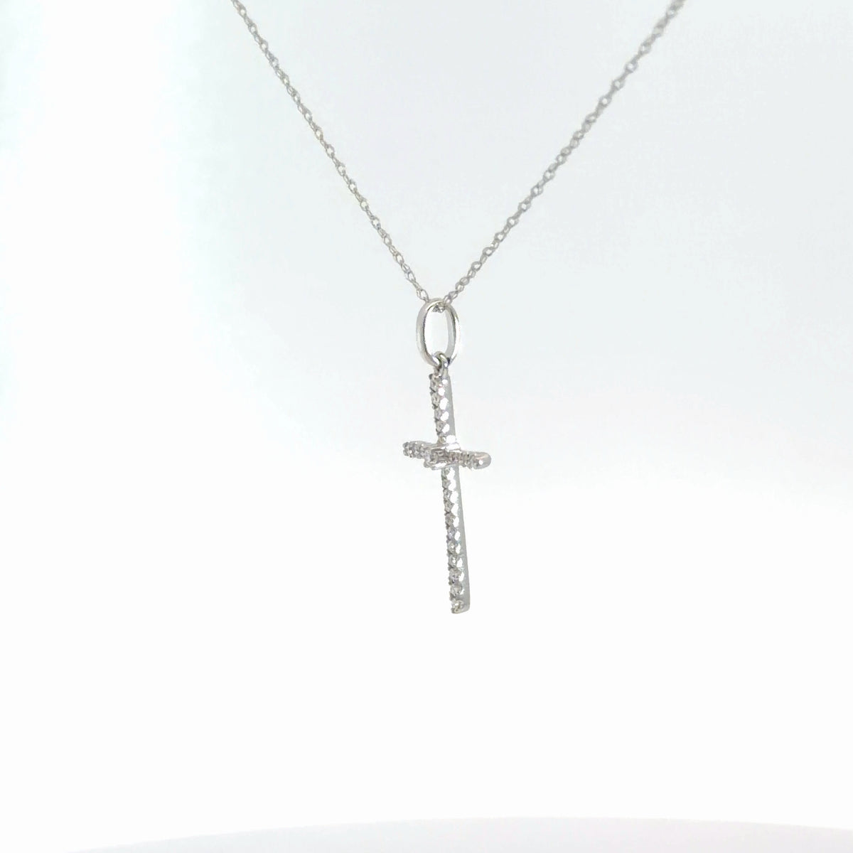 14k White Gold Diamond Cross