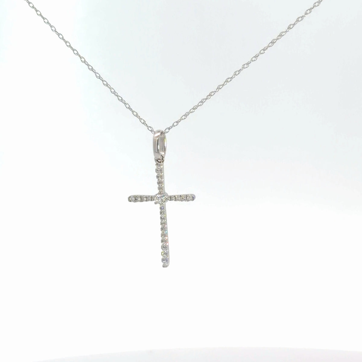 14k White Gold Diamond Cross