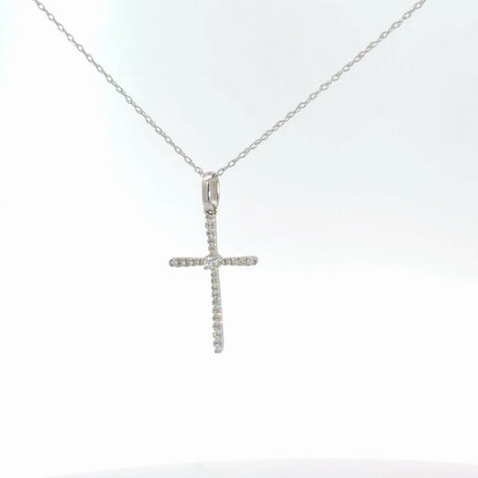 14k White Gold Diamond Cross