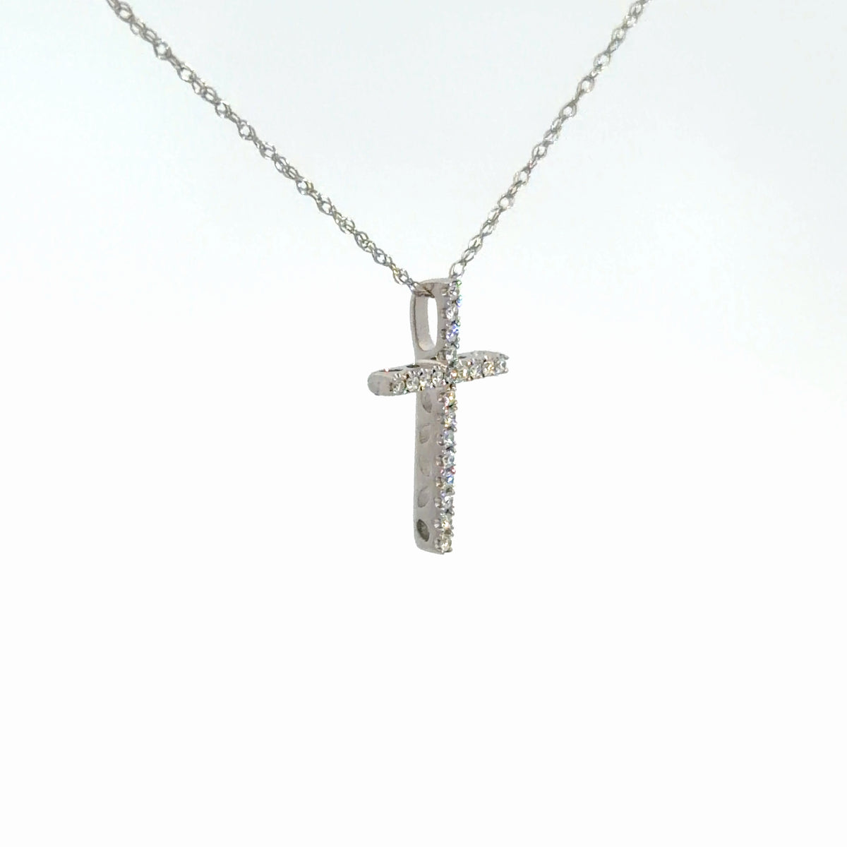 14k White Gold Diamond Cross 1/8cttw