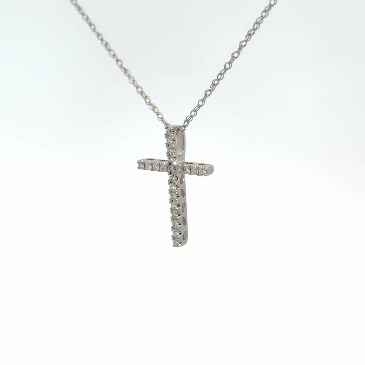 14k White Gold Diamond Cross 1/8cttw