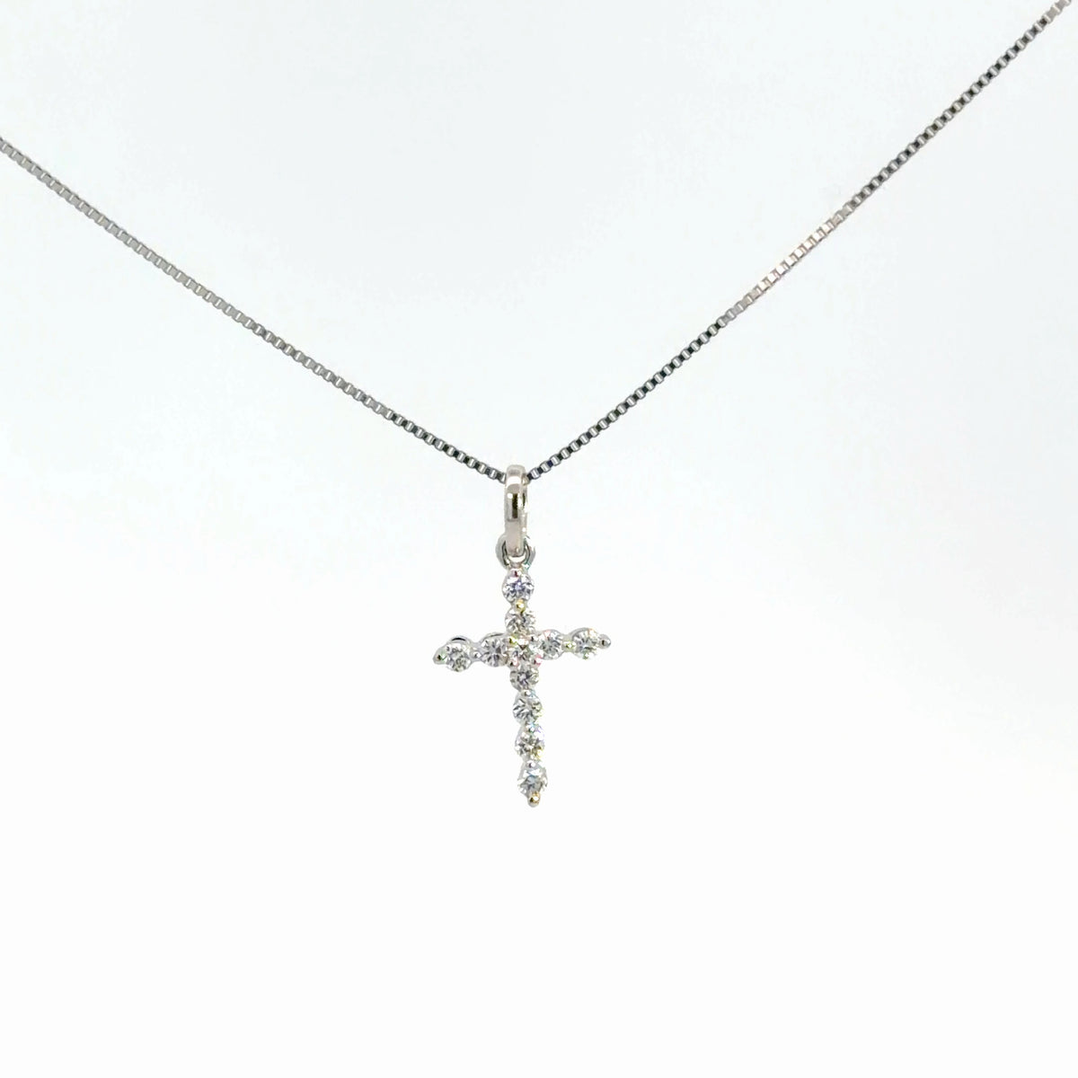 14k White Gold Diamond Cross 1/5cttw