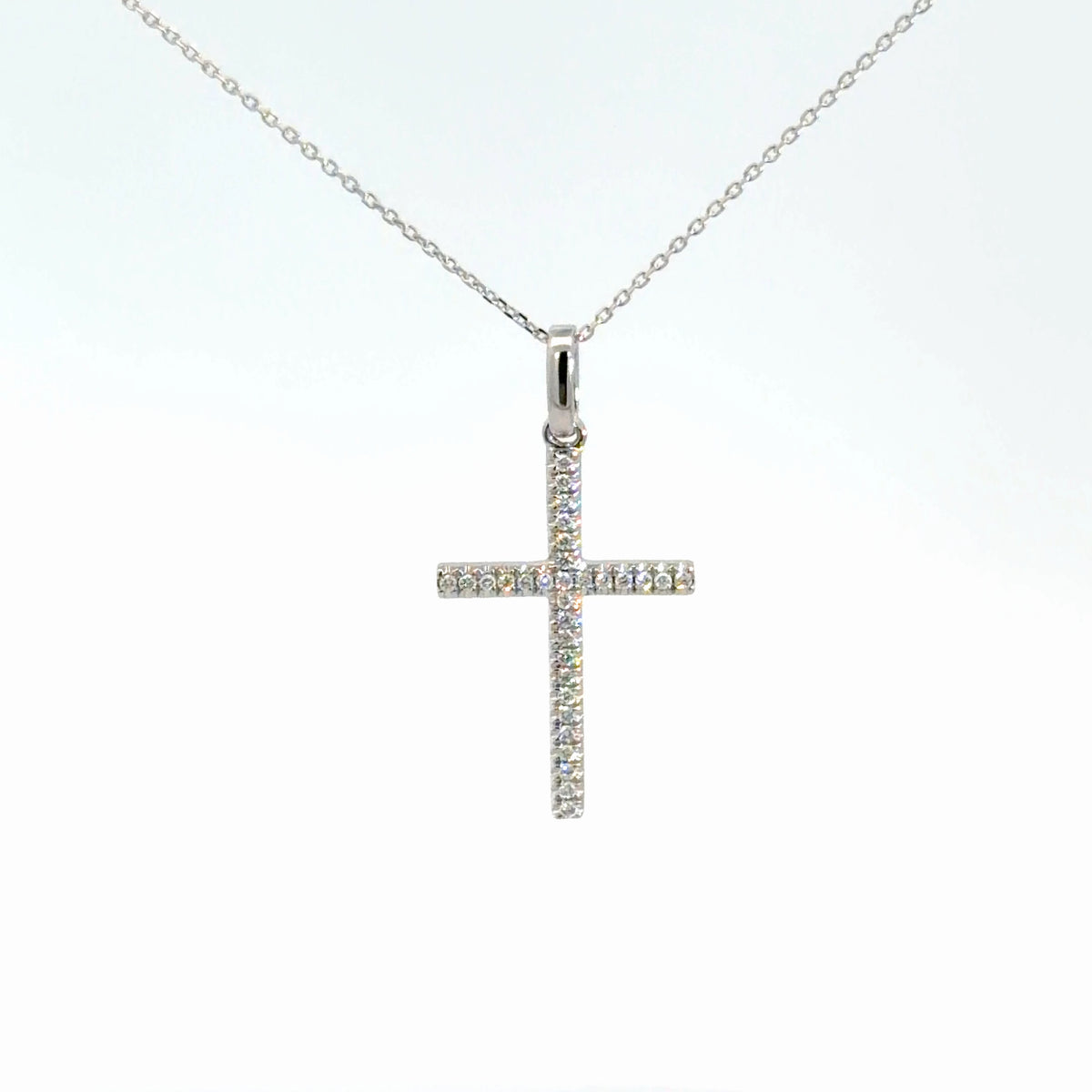 14k White Gold Diamond Cross 1/10cttw