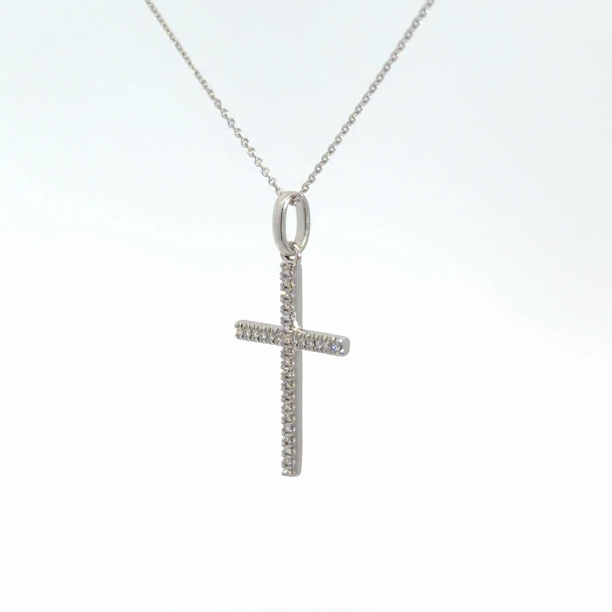 14k White Gold Diamond Cross 1/10cttw