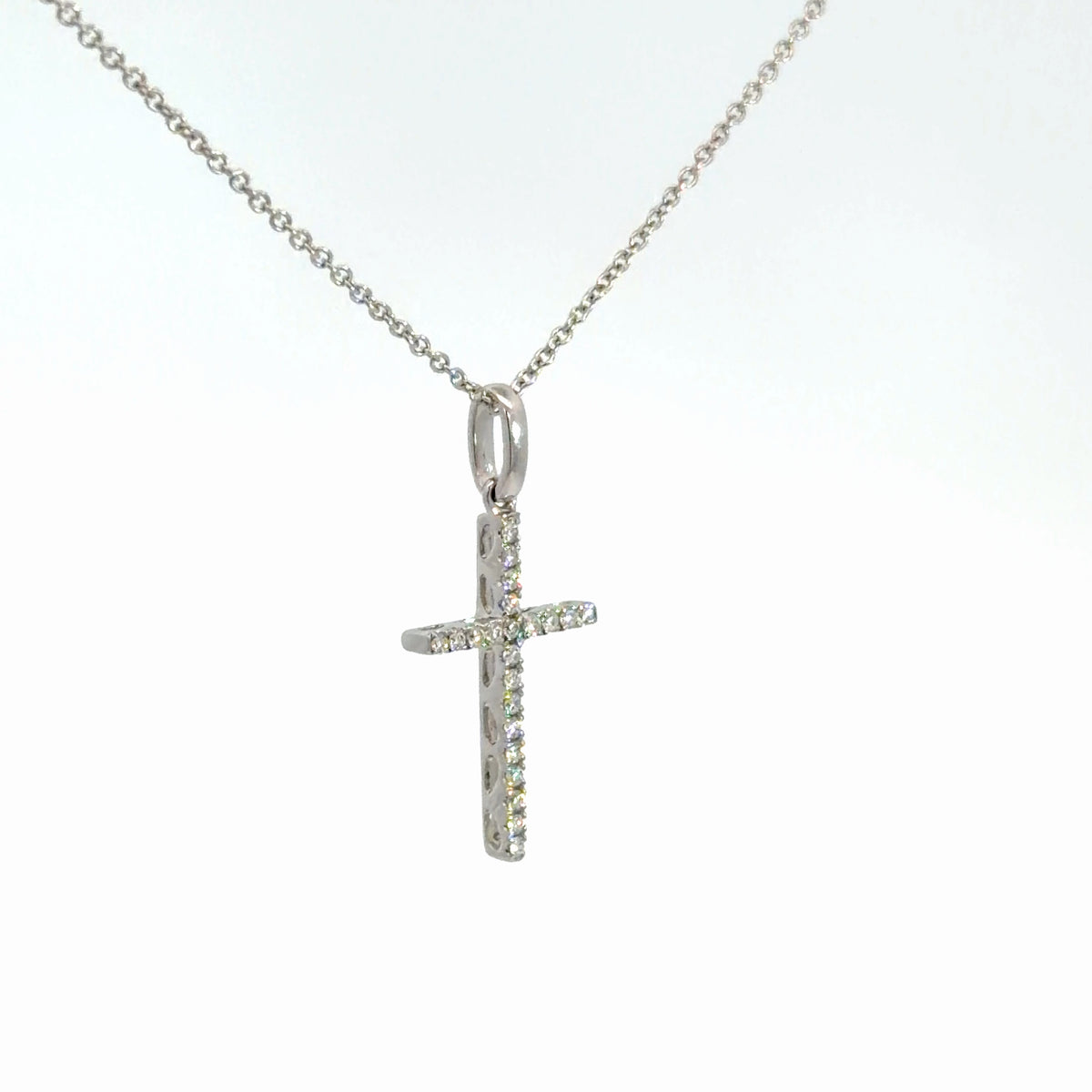 14k White Gold Diamond Cross 1/8cttw