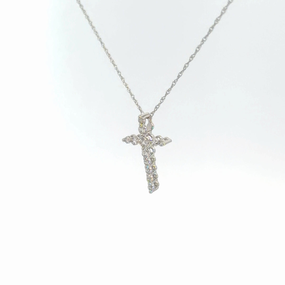14k White Gold Diamond Cross 1/4cttw