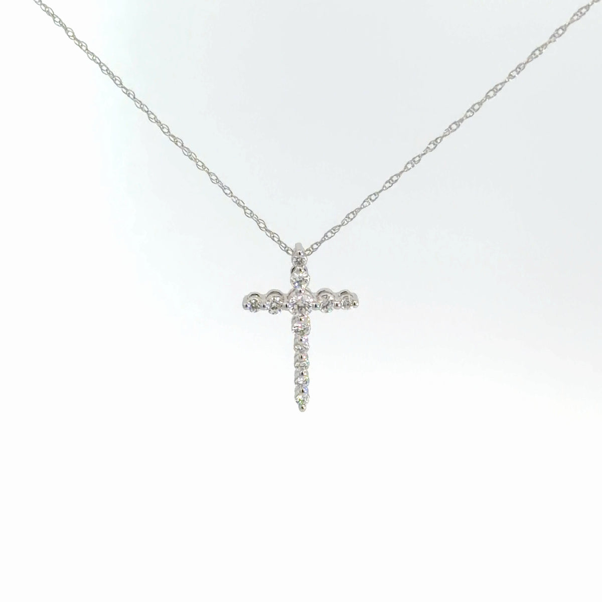 14k White Gold Diamond Cross 1/4cttw