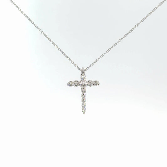 14k White Gold Diamond Cross 1/4cttw