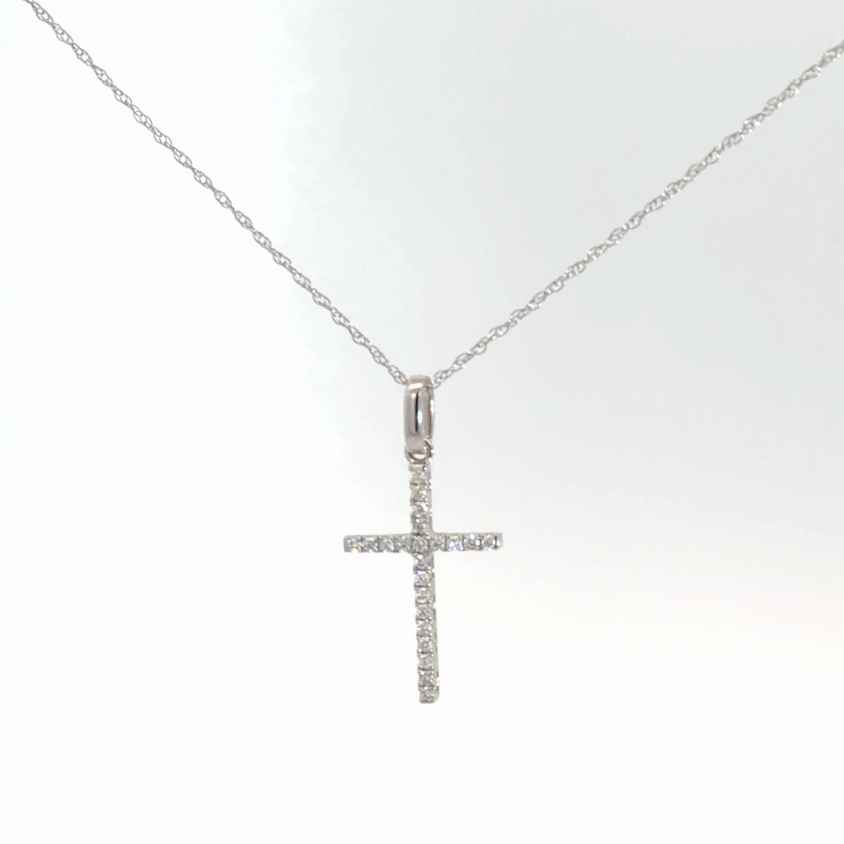 14k White Gold Diamond Cross 1/10cttw