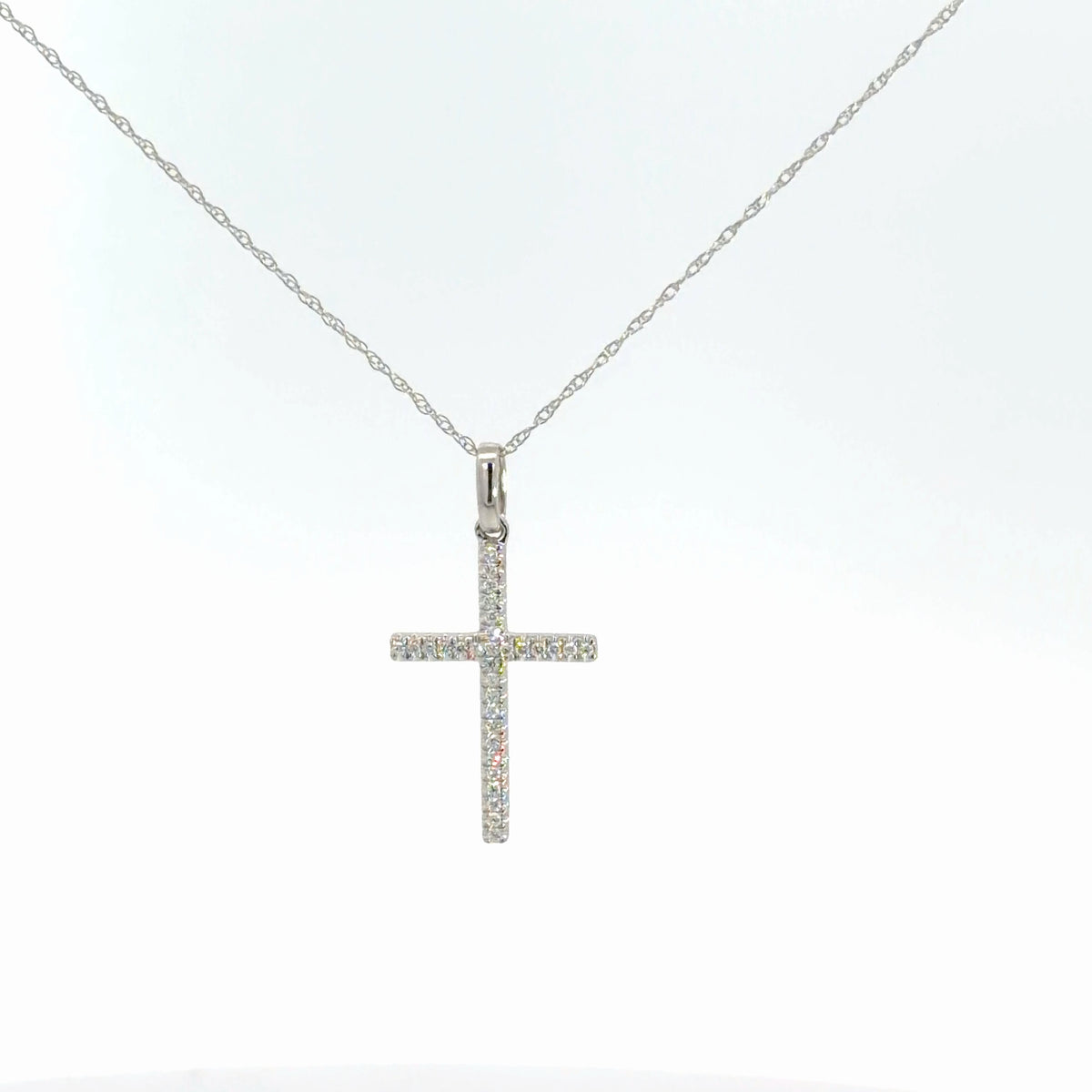 14k White Gold Diamond Cross 1/10cttw