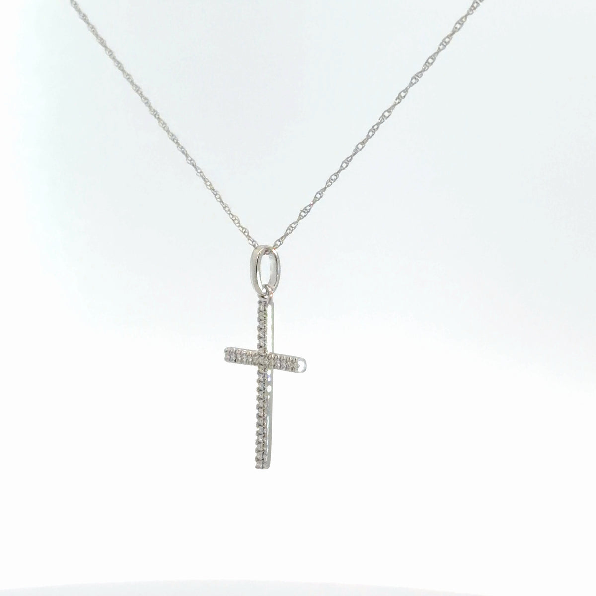 14k White Gold Diamond Cross 1/10cttw