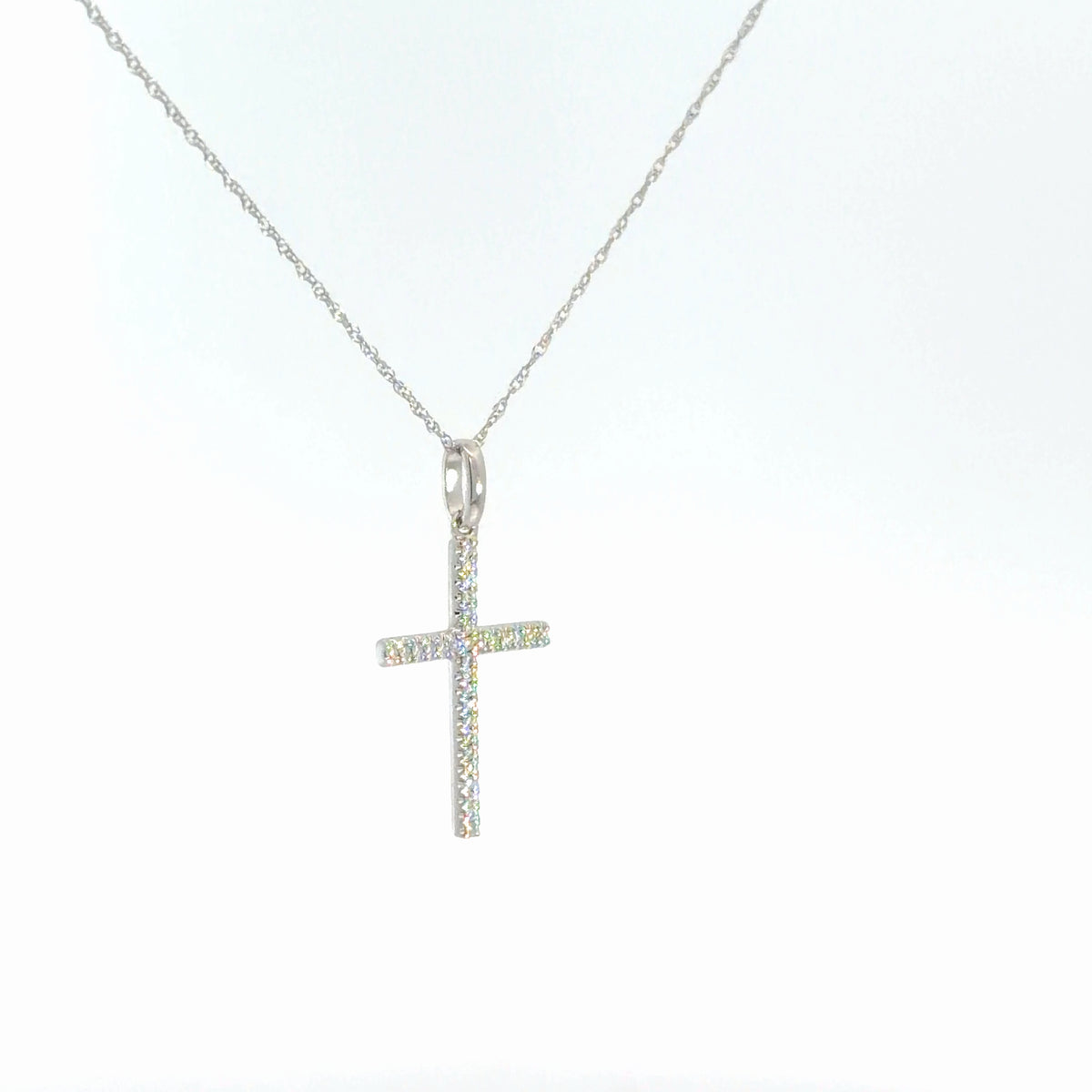 14k White Gold Diamond Cross 1/10cttw