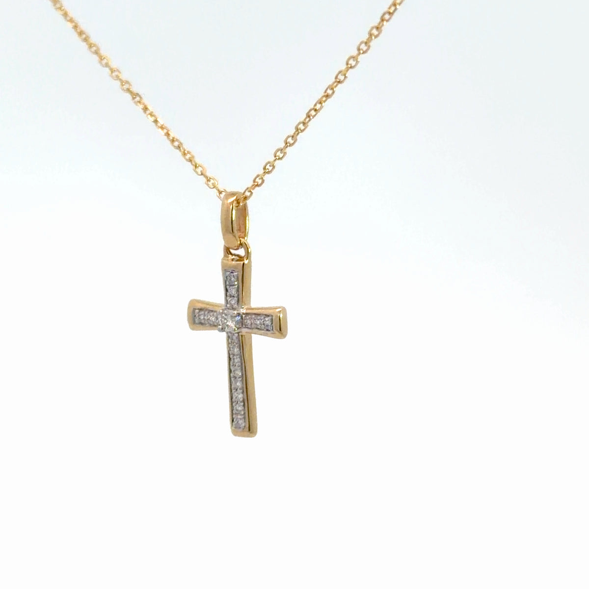 14k Yellow Gold Diamond Cross .07cttw