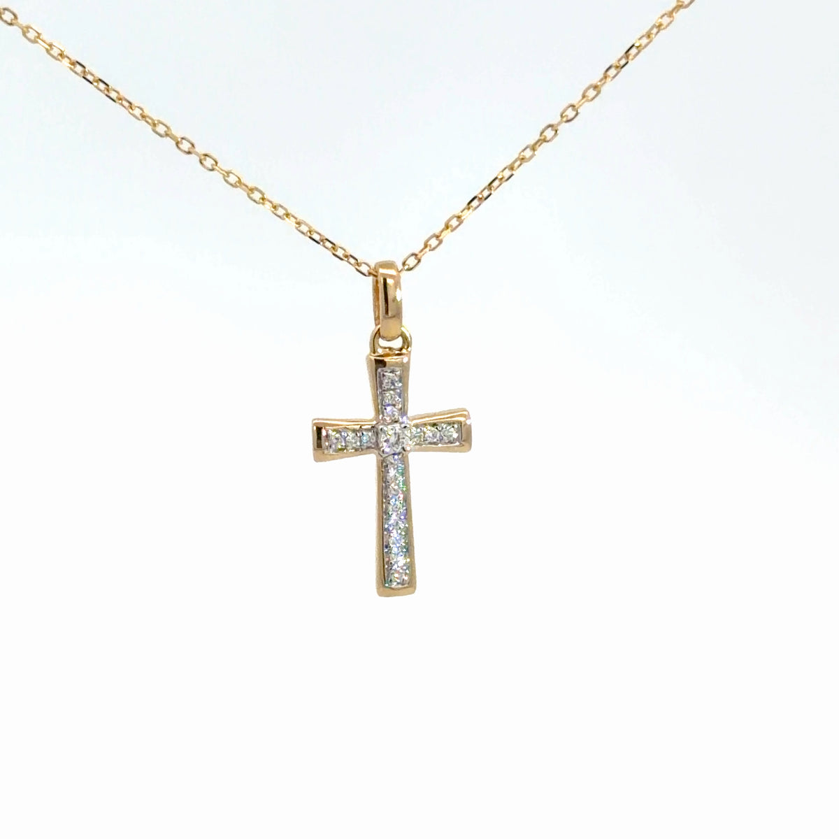 14k Yellow Gold Diamond Cross .07cttw