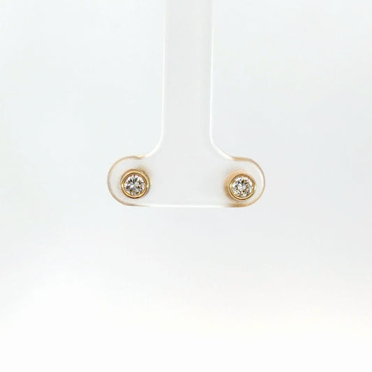 14k Yellow Gold Diamond Bezel Set Earrings .32cttw