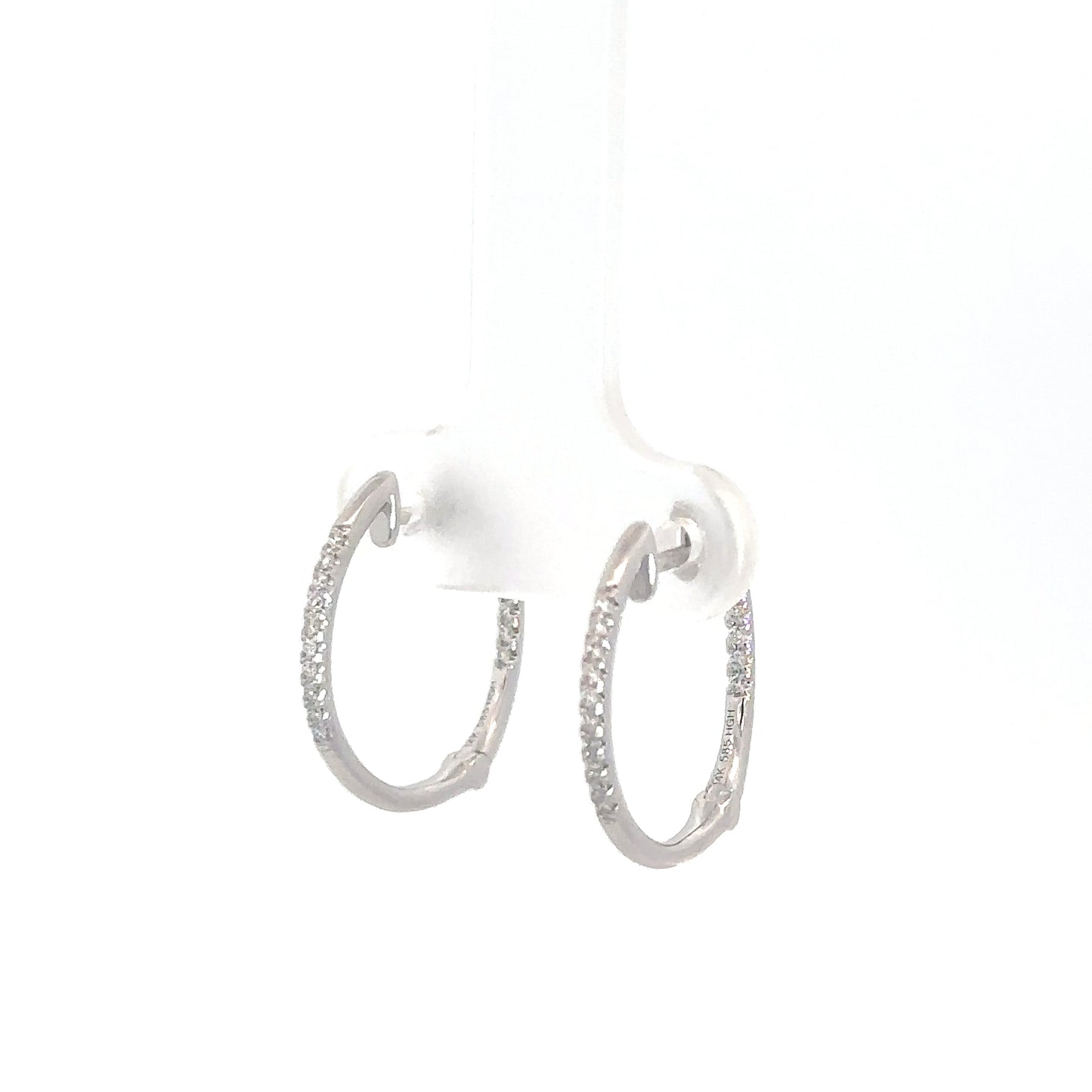 14k White Gold Diamond In/ Out Hoops 1/8cttw