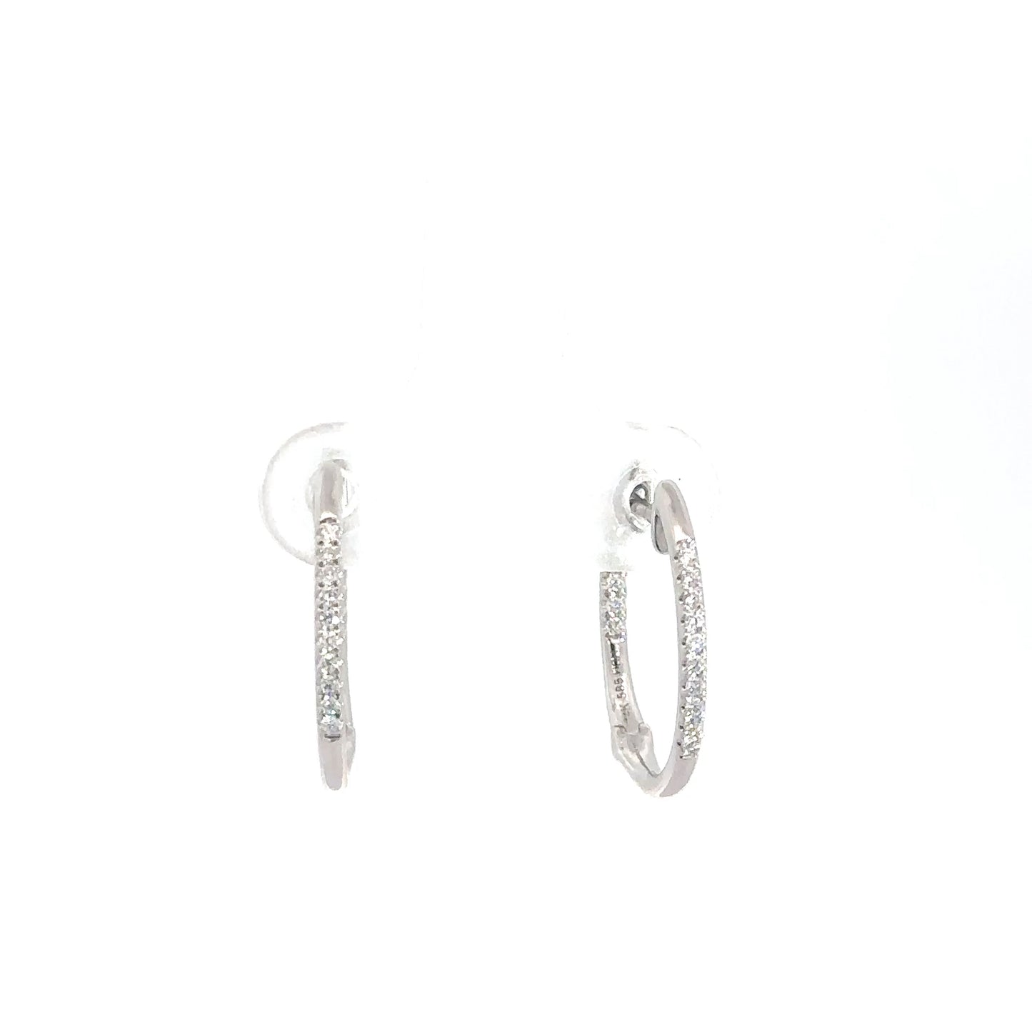 14k White Gold Diamond In/ Out Hoops 1/8cttw