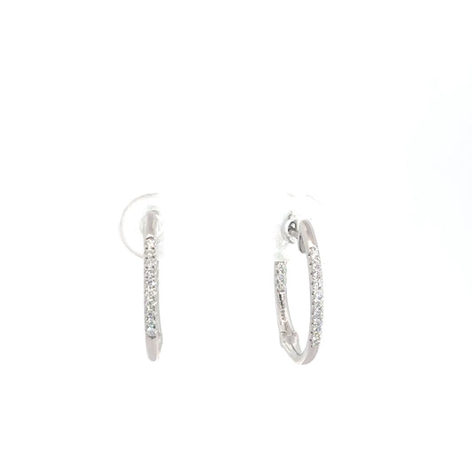 14k White Gold Diamond In/ Out Hoops 1/8cttw
