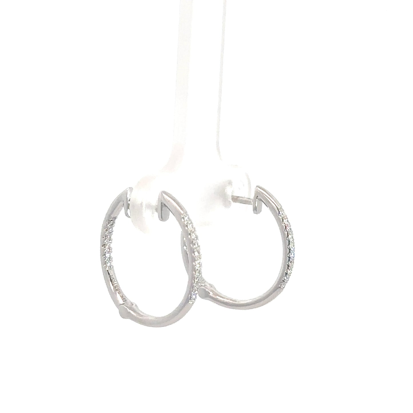 14k White Gold Diamond In/ Out Hoops 1/8cttw