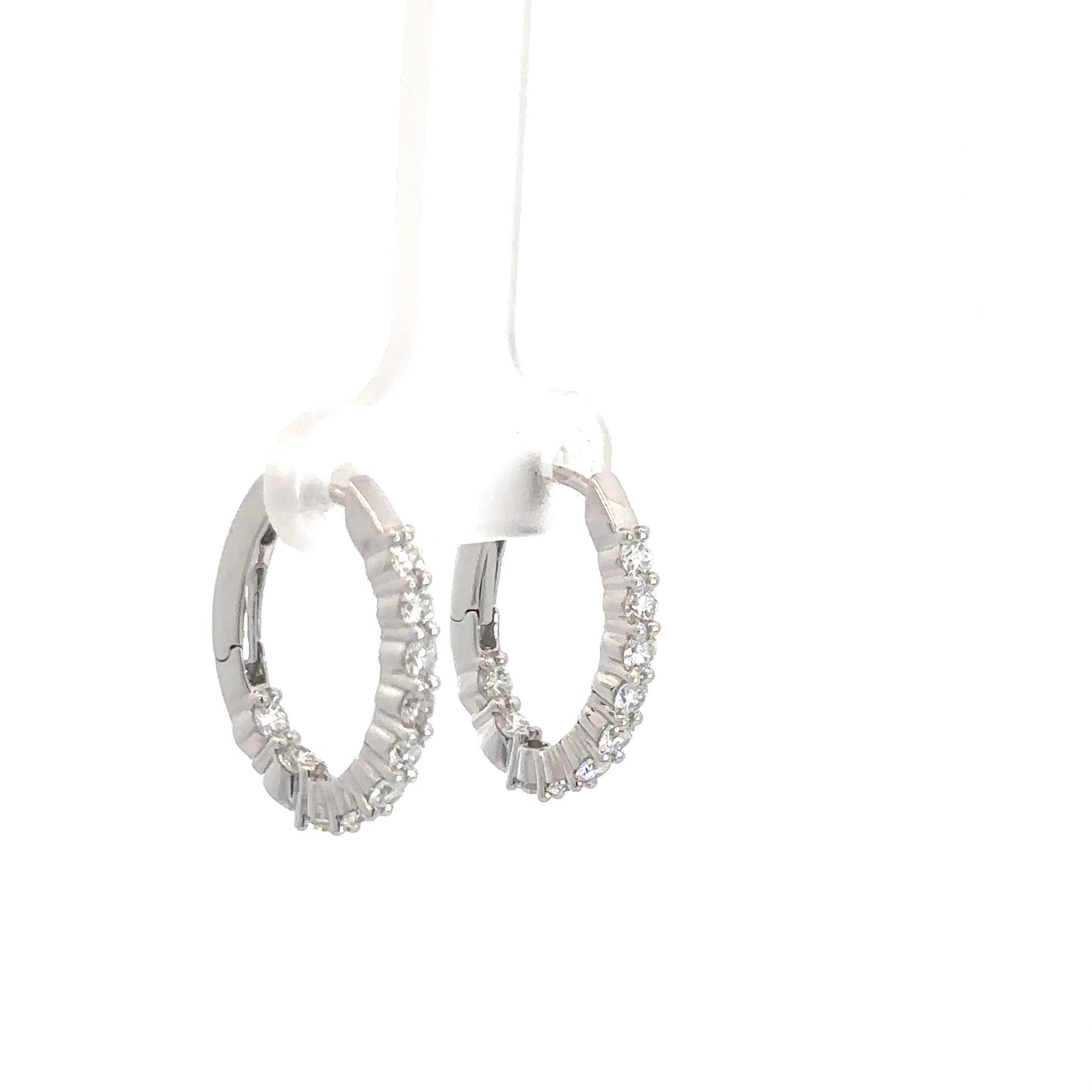 14k White Gold Diamond In/Out Hoops 1.04cttw