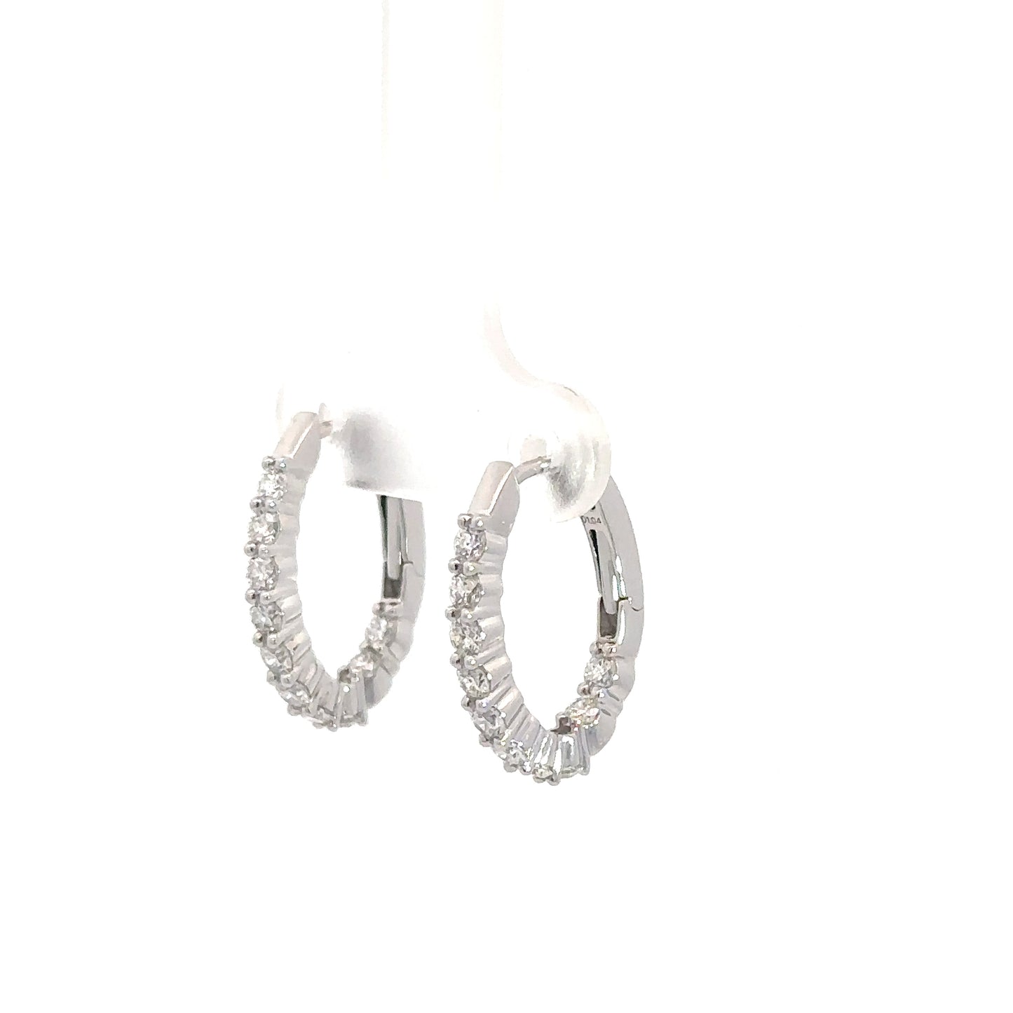 14k White Gold Diamond In/Out Hoops 1.04cttw