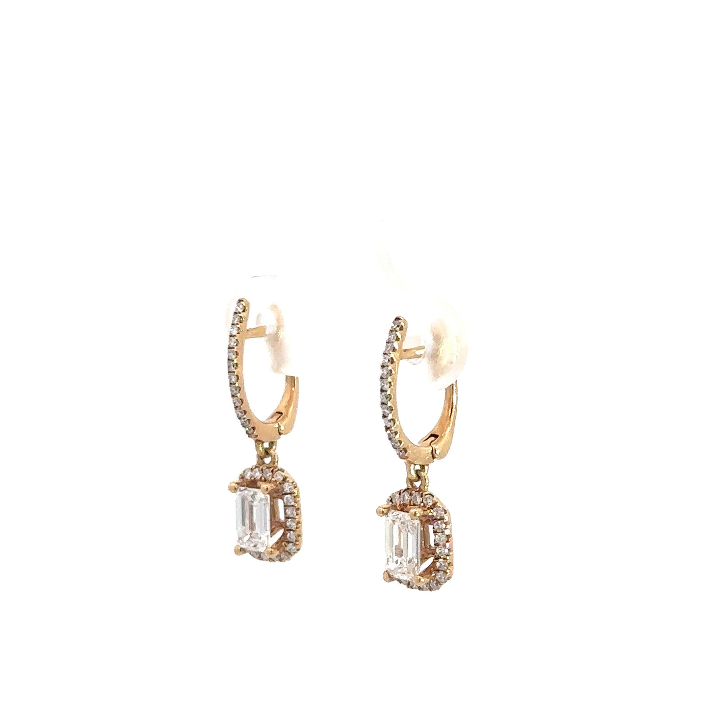 18k Yellow Gold Emerald Cut Dangle Hoops 7/8cttw
