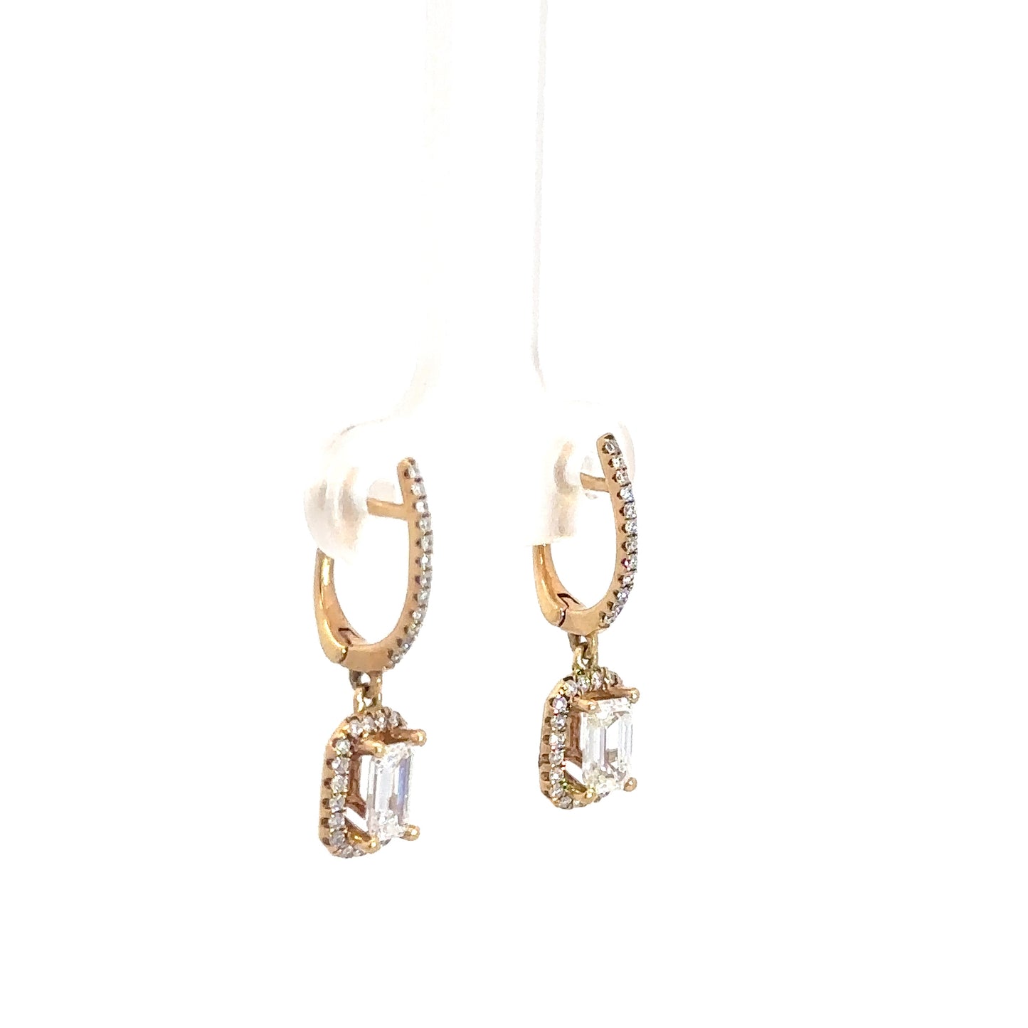 18k Yellow Gold Emerald Cut Dangle Hoops 7/8cttw