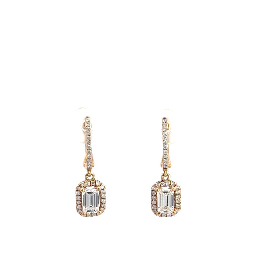 18k Yellow Gold Emerald Cut Dangle Hoops 7/8cttw