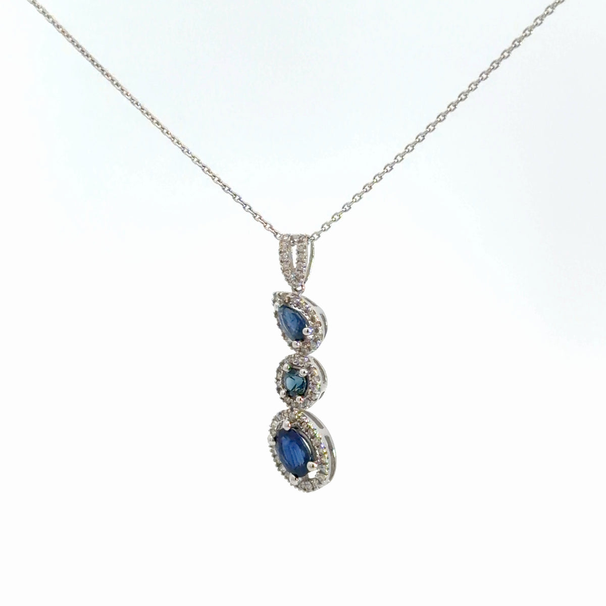 14k White Gold Diamond & Sapphire Pendant