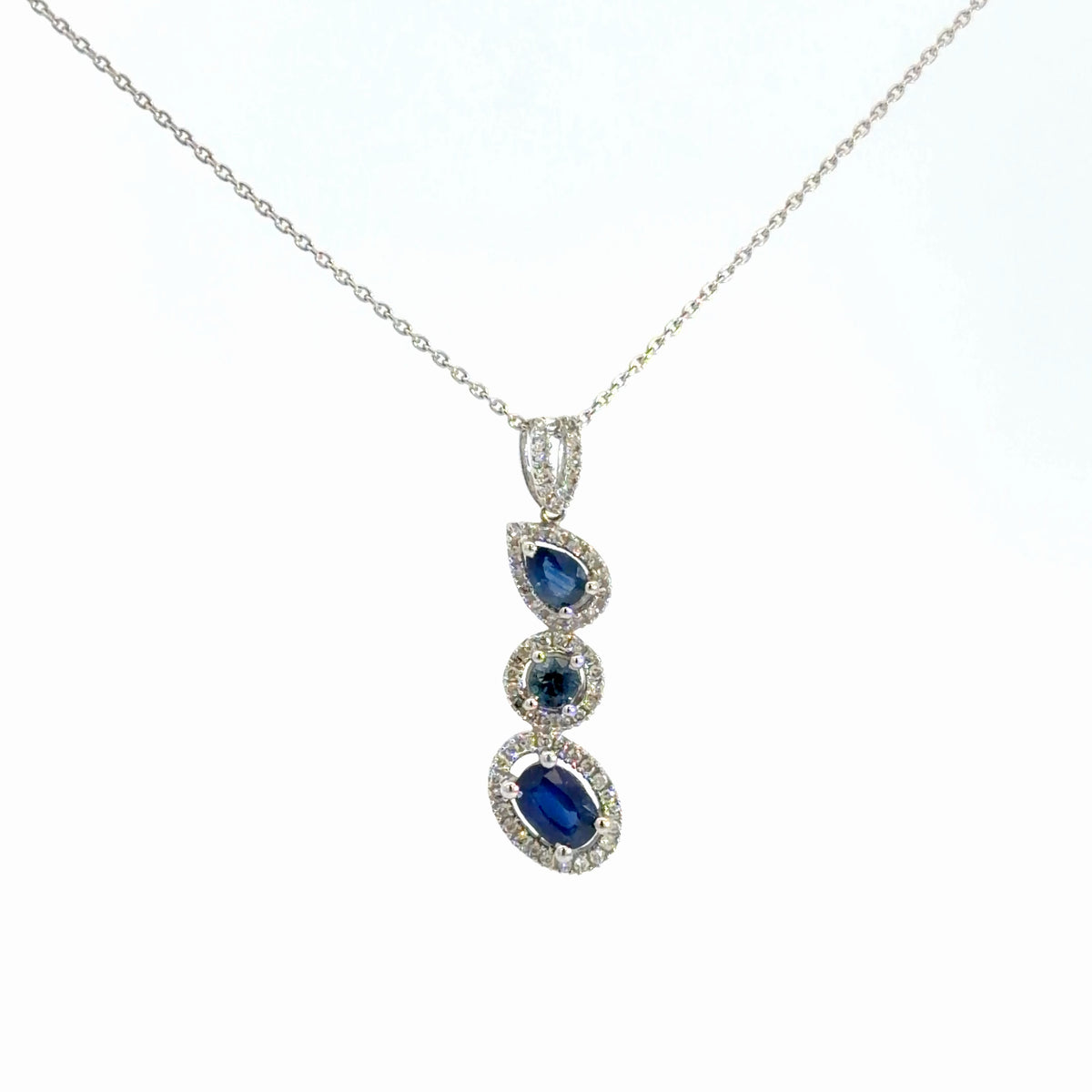 14k White Gold Diamond & Sapphire Pendant