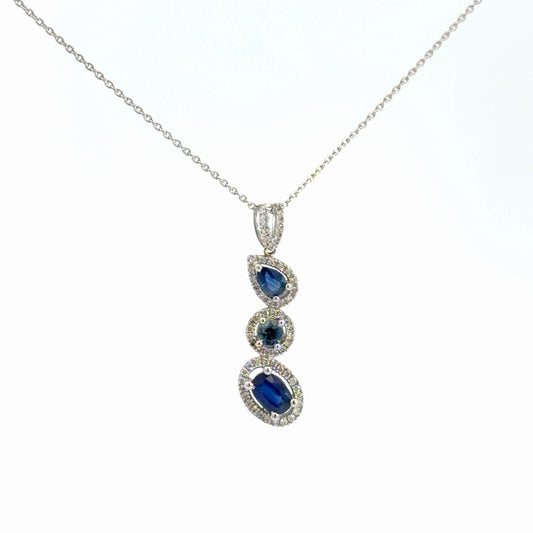 14k White Gold Diamond & Sapphire Pendant