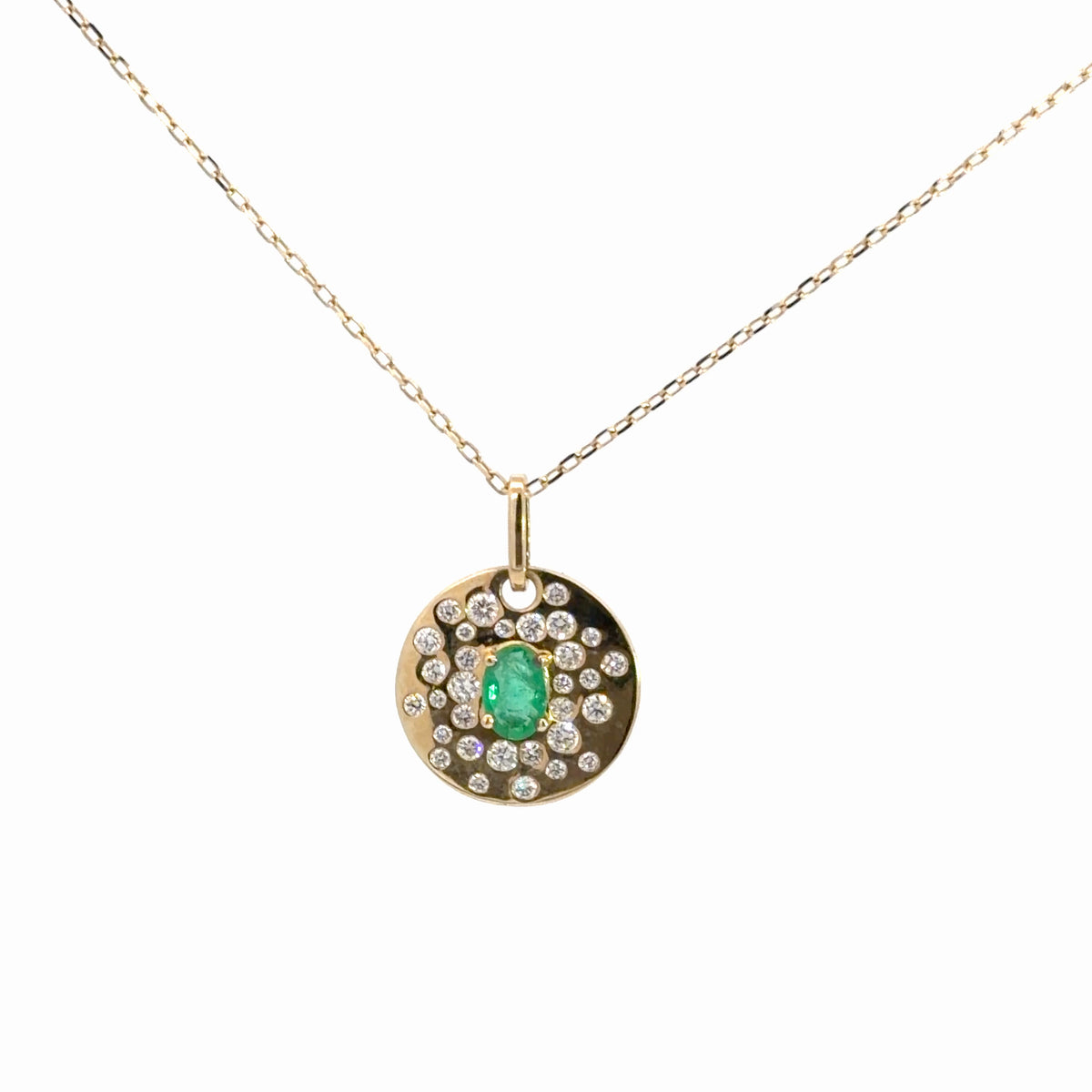 14k Yellow Gold Emerald & Diamond Pendant