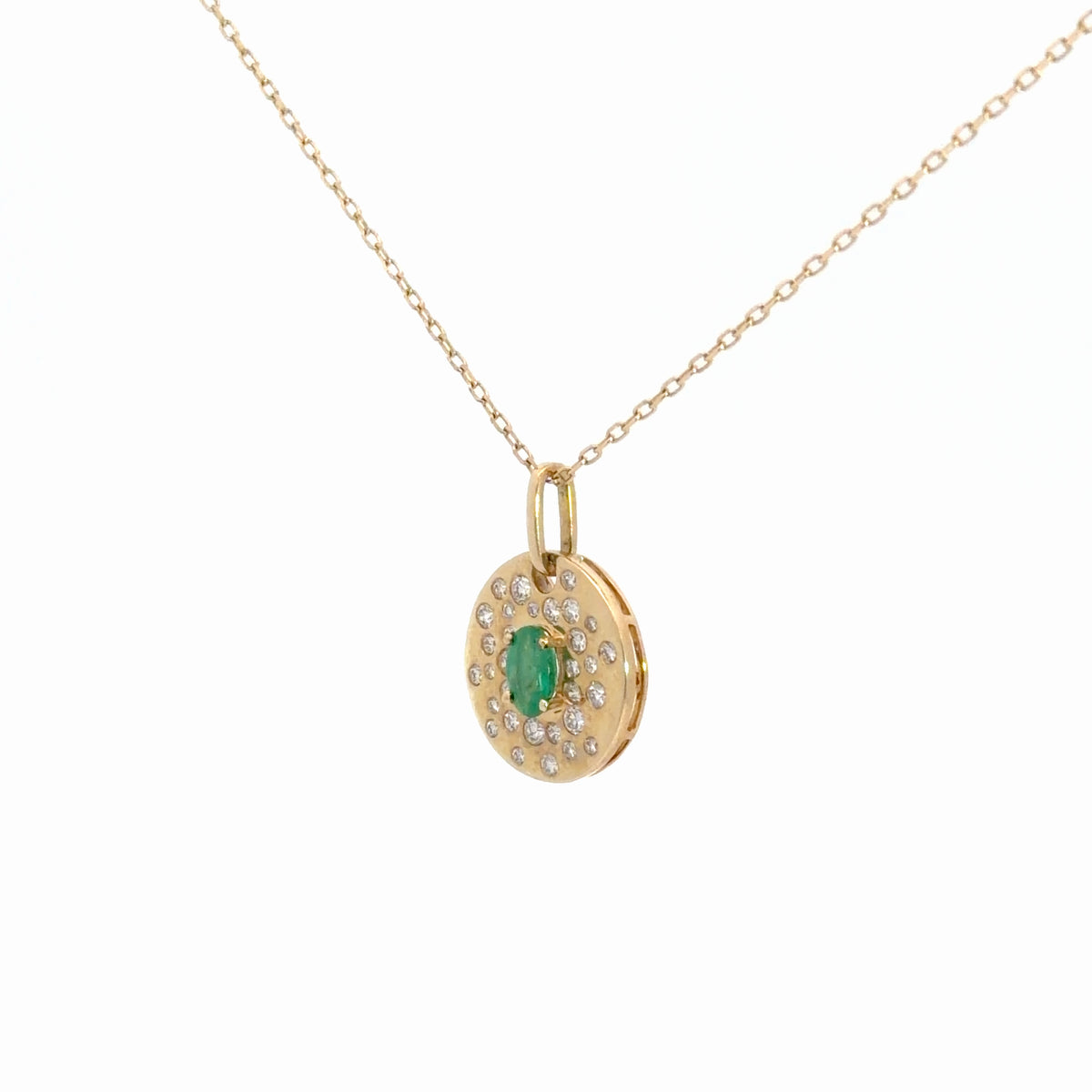 14k Yellow Gold Emerald & Diamond Pendant