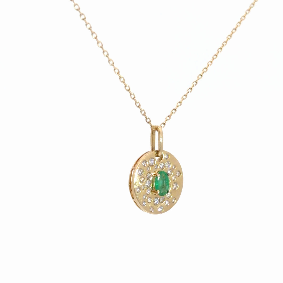 14k Yellow Gold Emerald & Diamond Pendant