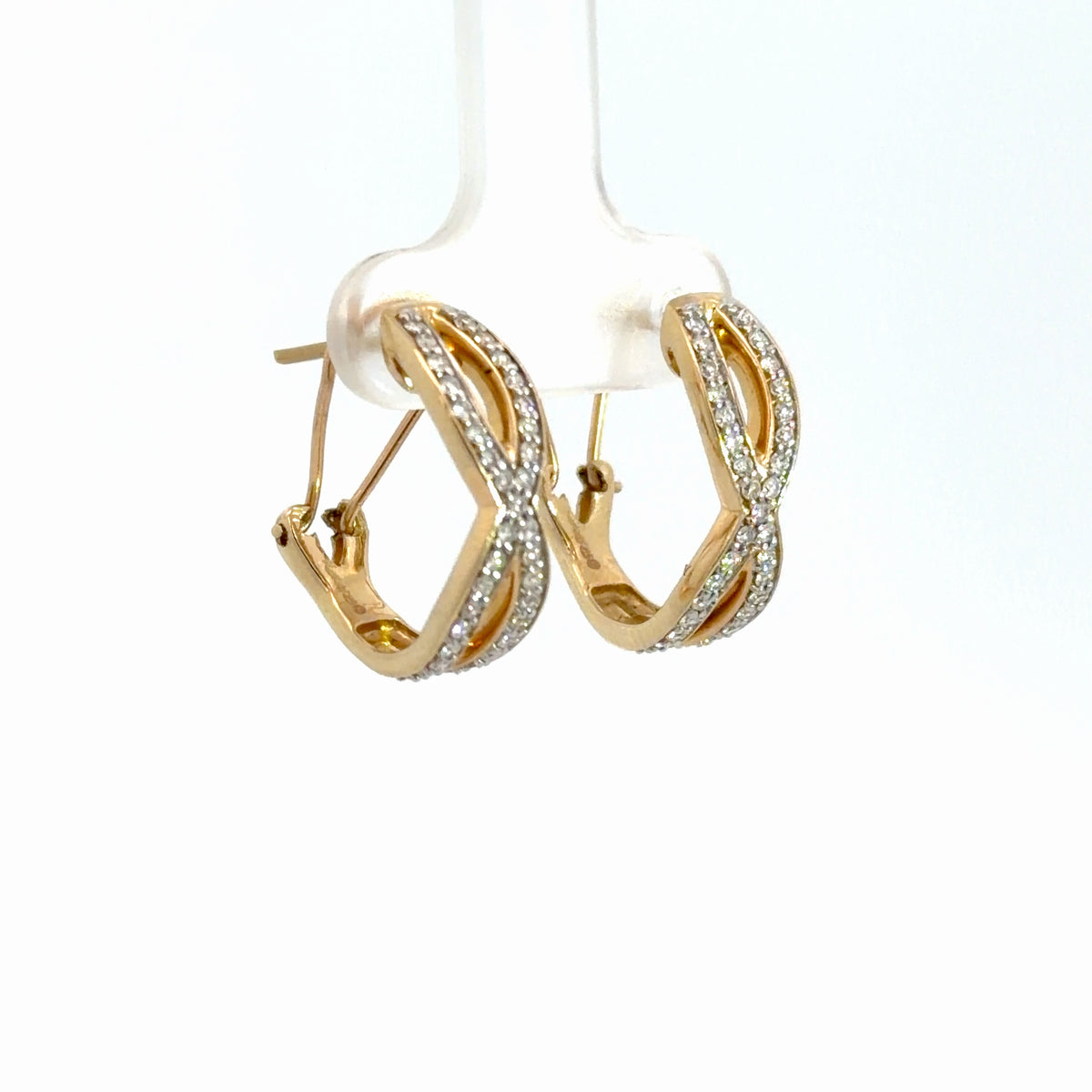 14k Yellow Gold Diamond Twist Hoops