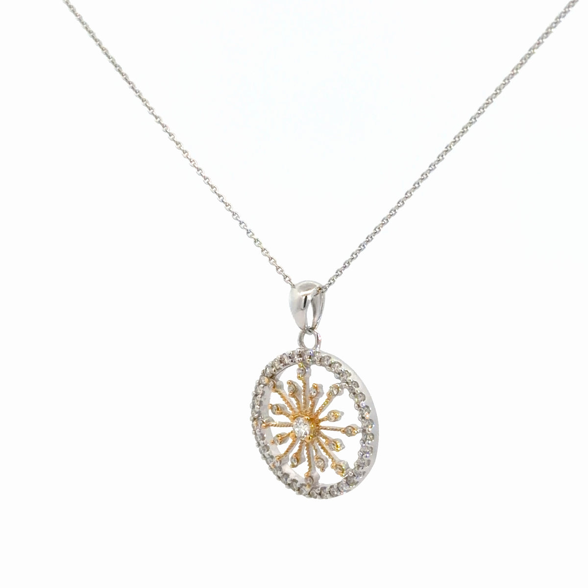 14k Yellow & White Gold Diamond Starburst Pendant 5/8cttw