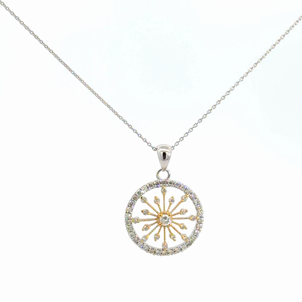 14k Yellow & White Gold Diamond Starburst Pendant 5/8cttw