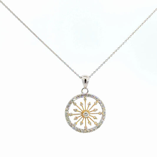 14k Yellow & White Gold Diamond Starburst Pendant 5/8cttw