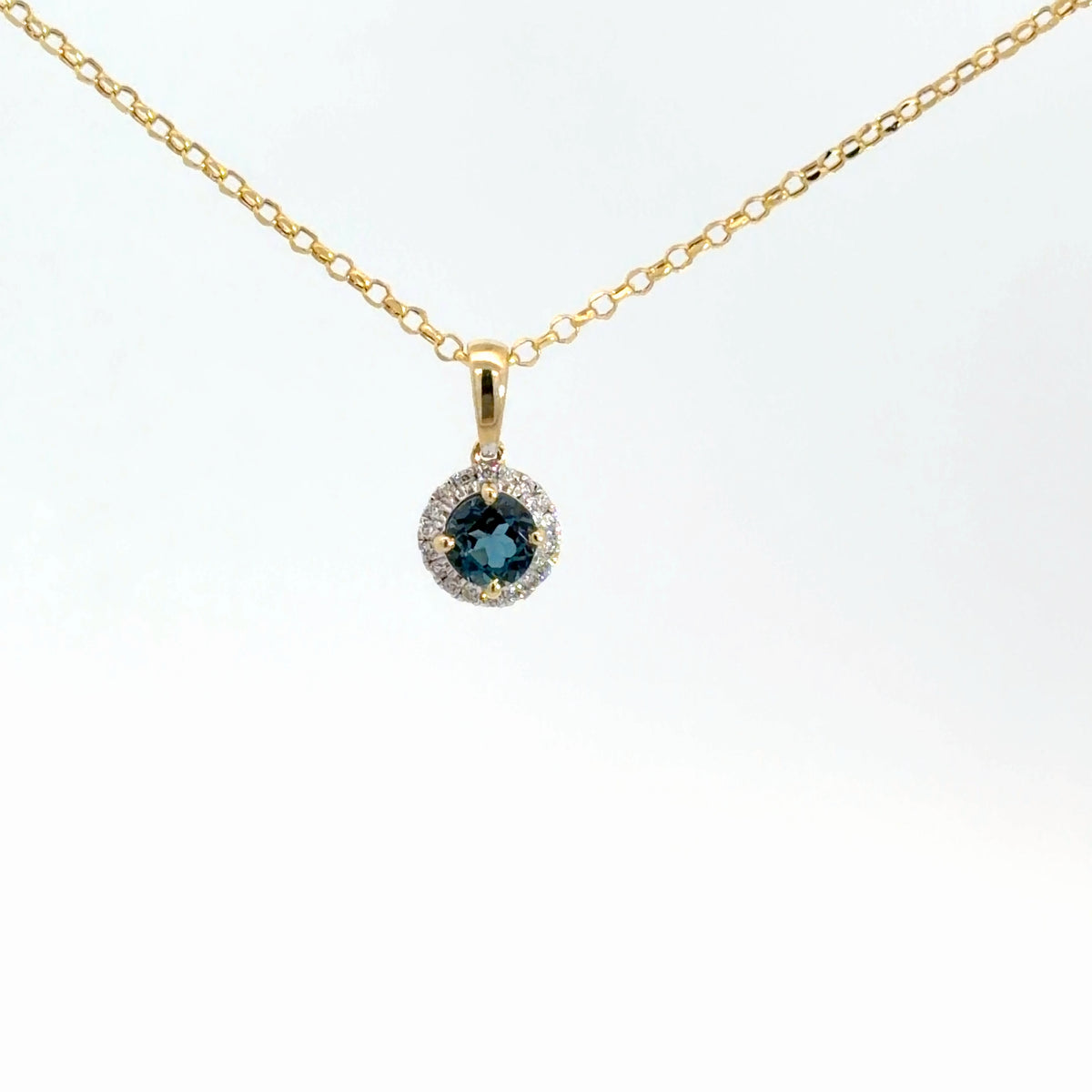 14k Yellow Gold London Blue Topaz & Diamond Pendant