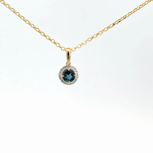 14k Yellow Gold London Blue Topaz & Diamond Pendant