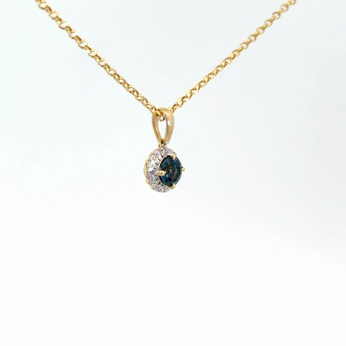 14k Yellow Gold London Blue Topaz & Diamond Pendant
