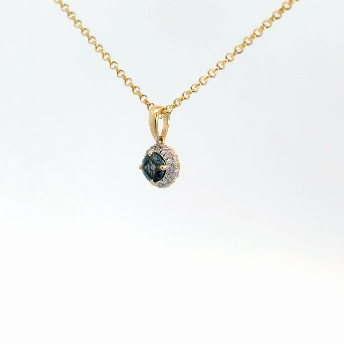 14k Yellow Gold London Blue Topaz & Diamond Pendant