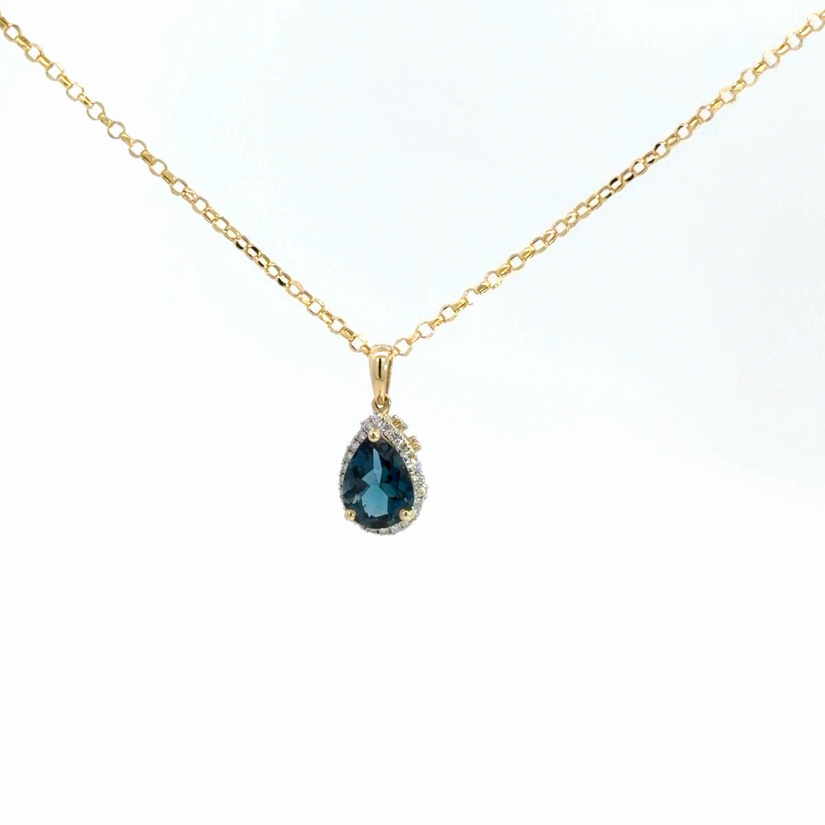 14k Yellow Gold London Blue Topaz & Diamond Pendant