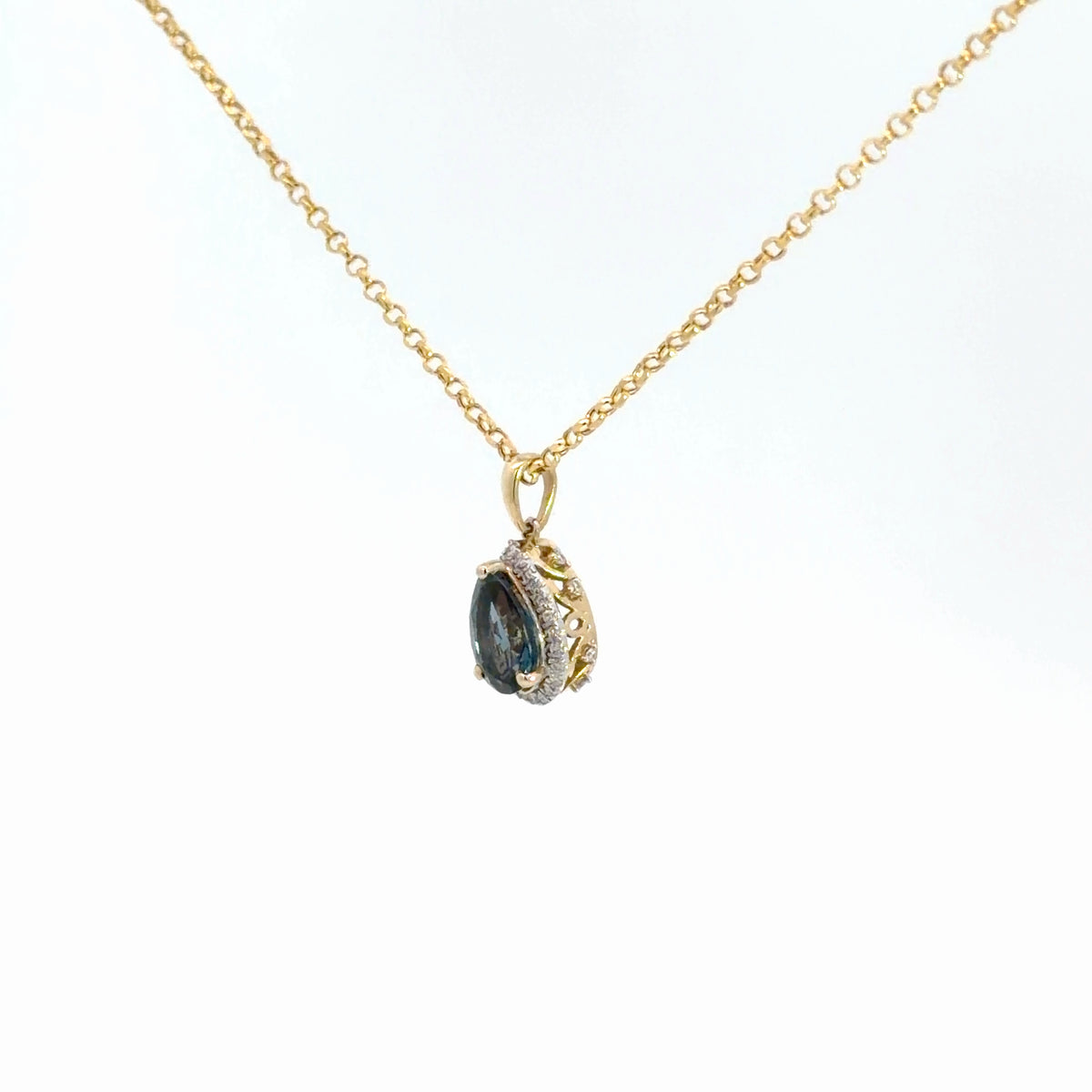 14k Yellow Gold London Blue Topaz & Diamond Pendant