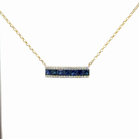14k Yellow Gold Sapphire & Diamond Pendant