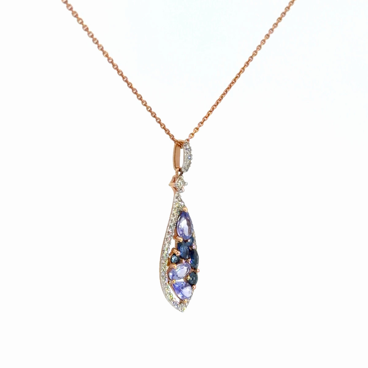 14k Rose Gold Tanzanite & Blue Sapphire Necklace
