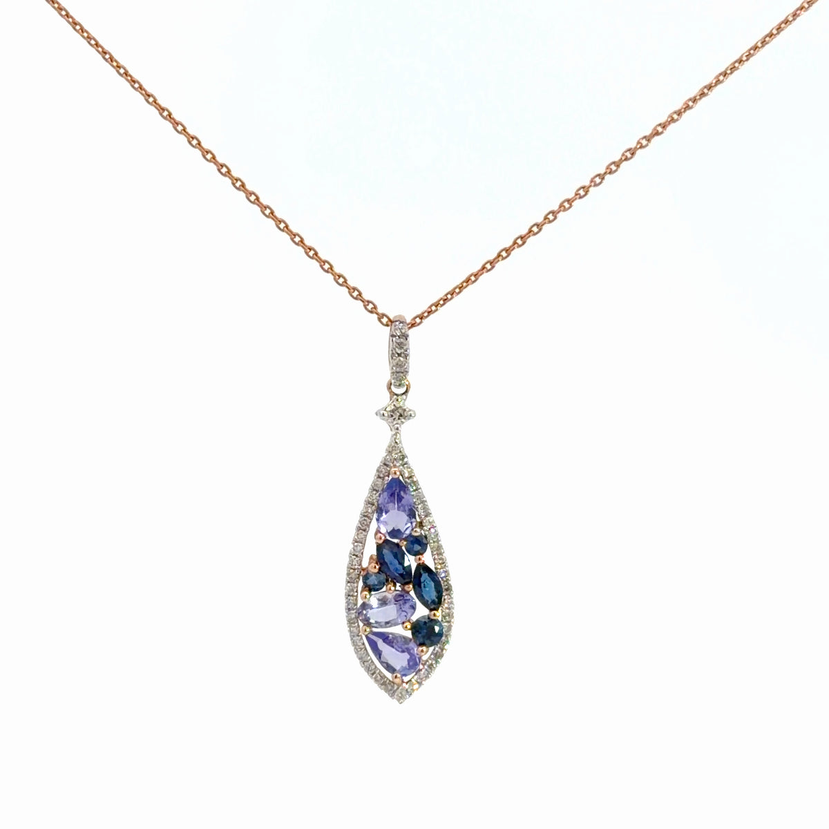 14k Rose Gold Tanzanite & Blue Sapphire Necklace