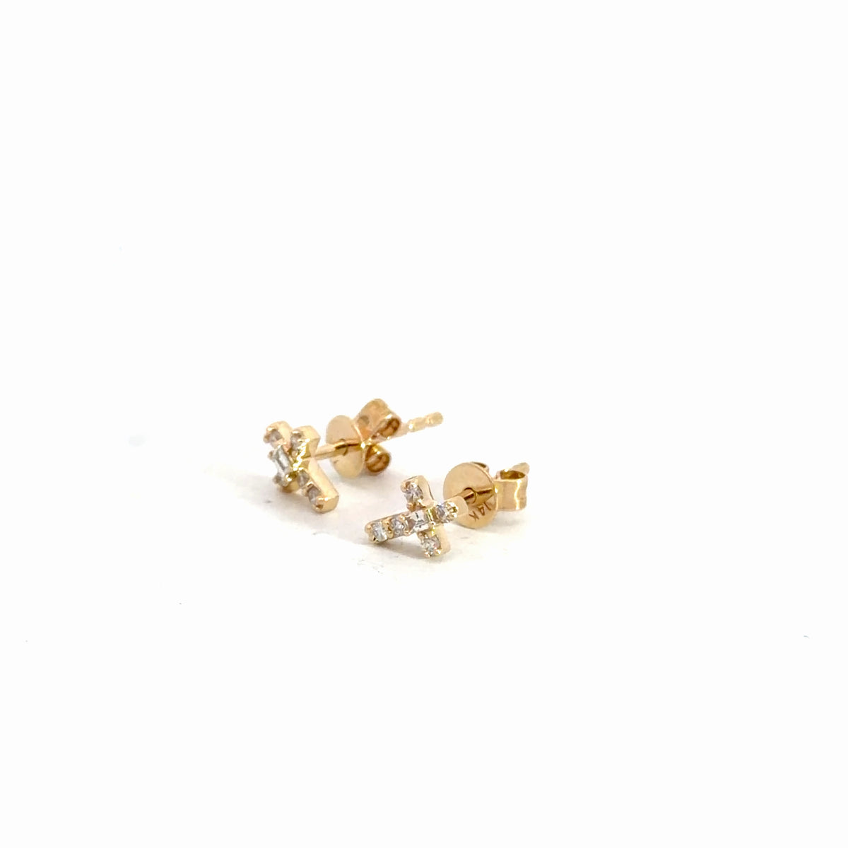 14k Yellow Gold Diamond Cross Earrings .16cttw