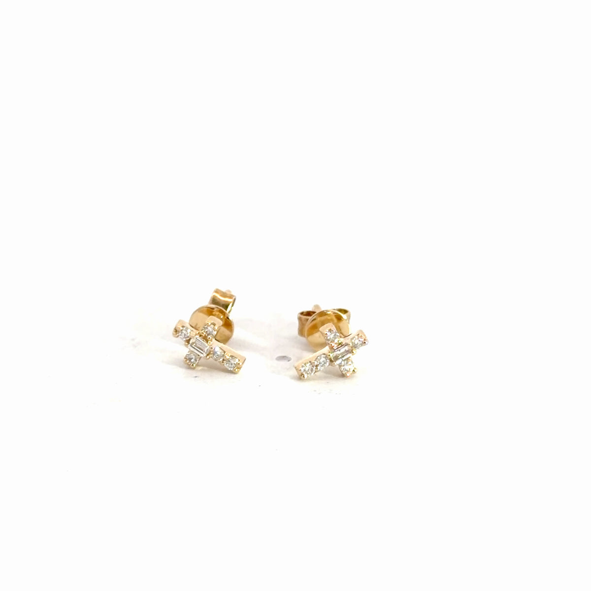 14k Yellow Gold Diamond Cross Earrings .16cttw