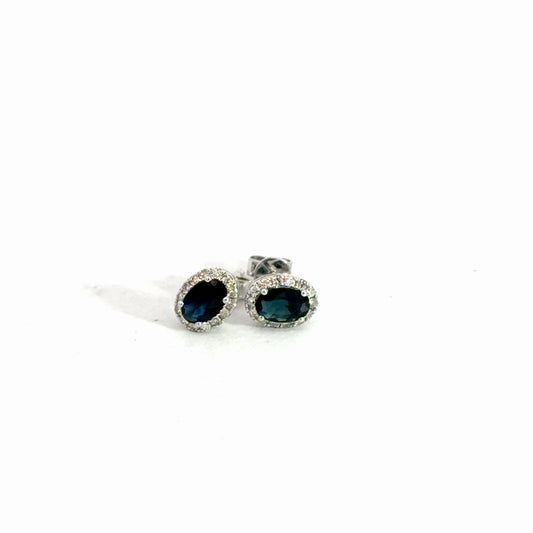 14k White Gold Sapphire & Diamond Earrings